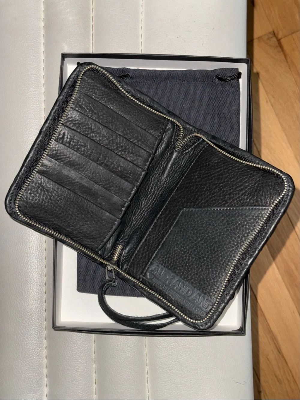 Alex and Ani genuine embossed super soft leather wallet Black in box with bag